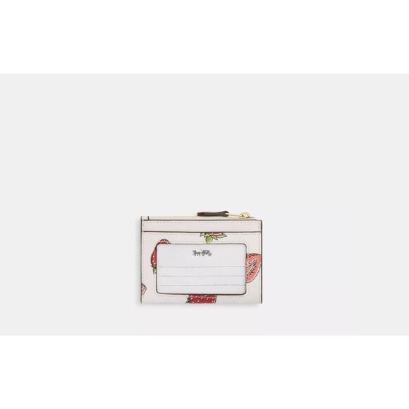 NWT Coach CAR17 Mini Skinny Id Case With Strawberry Print Canvas Chalk Multi V2 - Picture 5 of 5